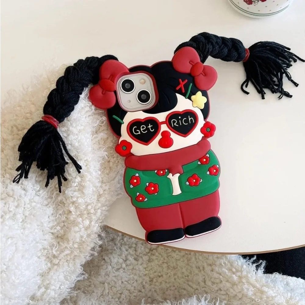 13 Pro Max Cute Cartoon Phone Case with Red and Black Accents